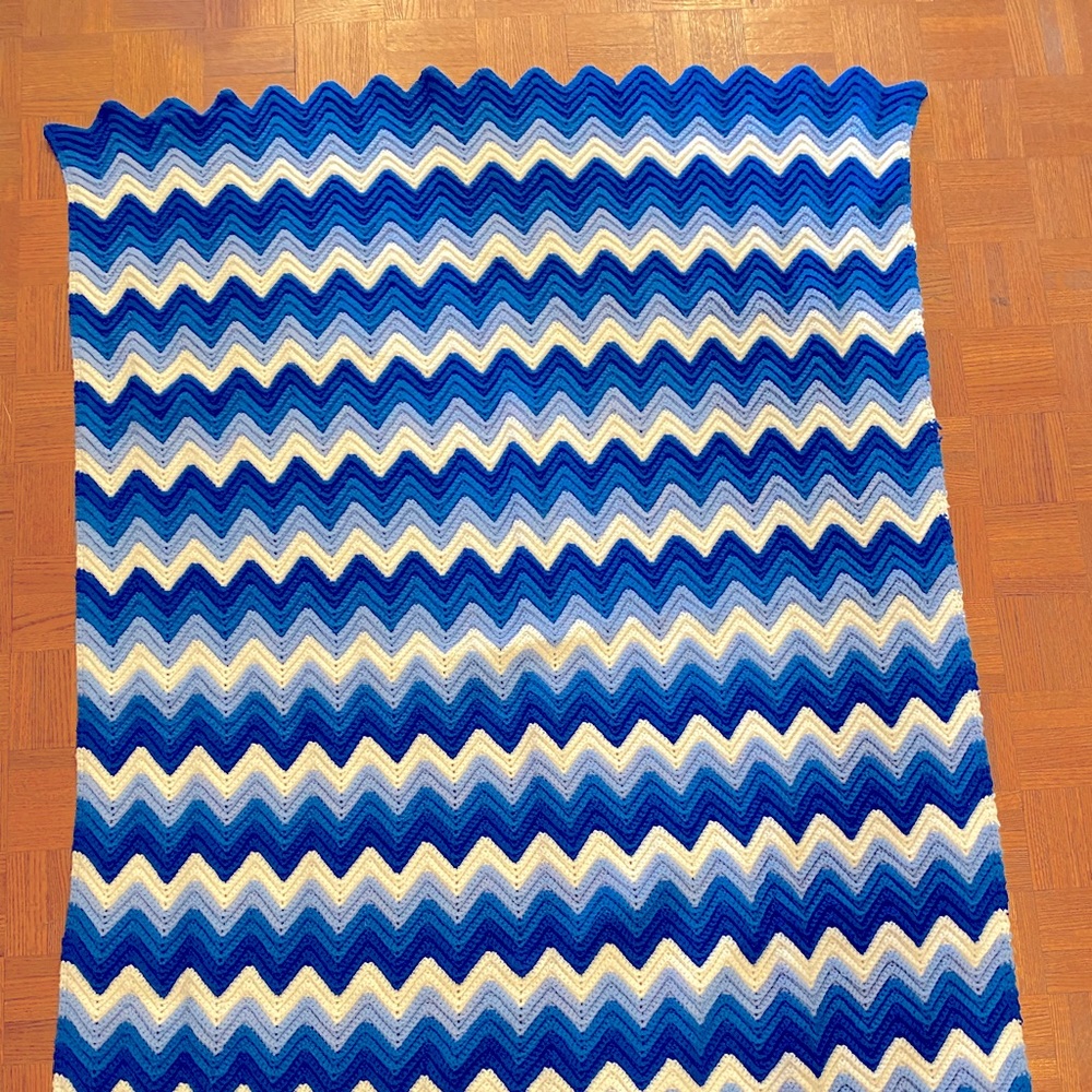 Crochet Large Blue Chevron Throw